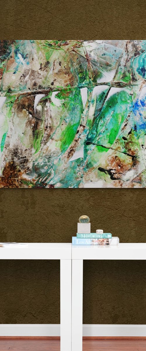 Palm Springs Bling 160cm x 100cm Green Rust Textured Abstract Art by Franko