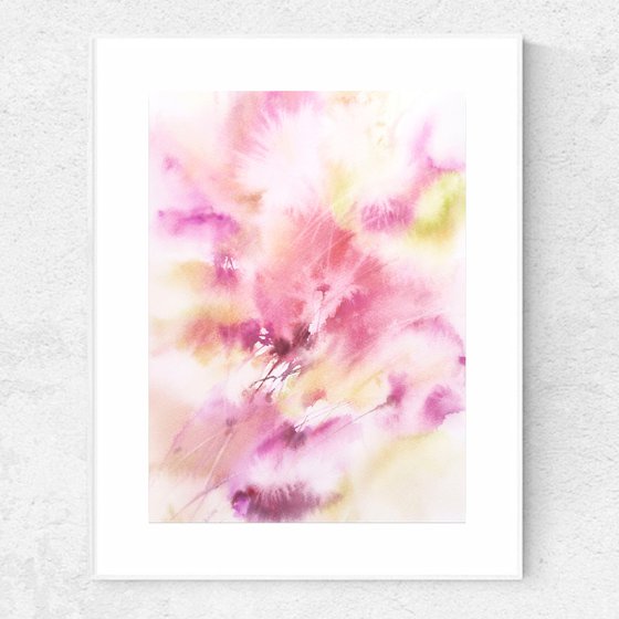 Pink flowers set, watercolor loose flowers painting