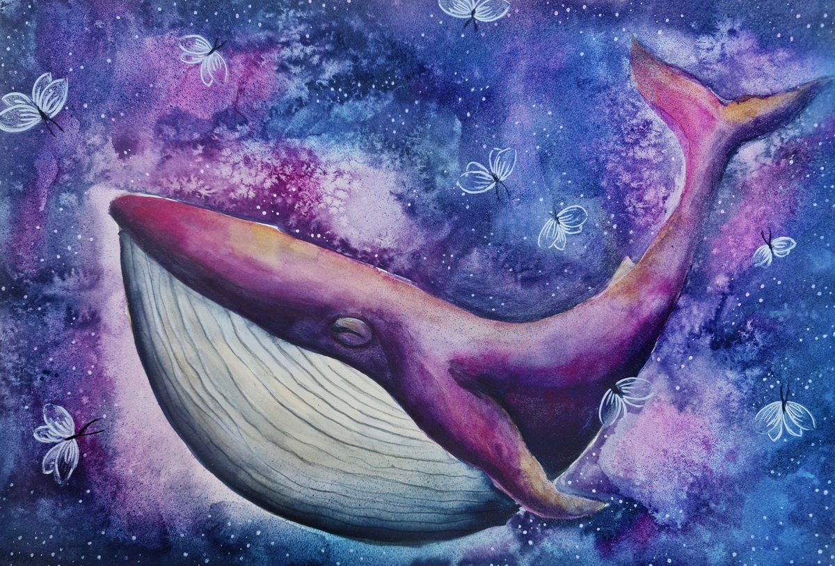 Surrealistic Animal Watercolour By Evgenia Smirnova, 22 X 15, Wings Of Silence, Original Artwork