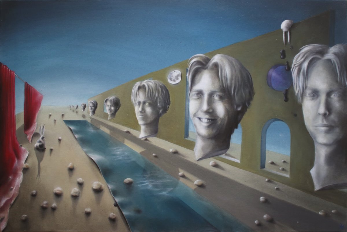 Surrealistic Portrait Oil Painting By Vanessa T Stefanova, 30 X 20", Truly Entertained, Original Artwork