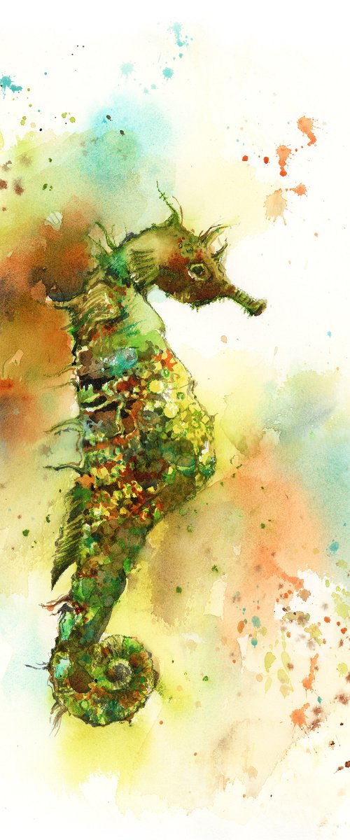 Seahorse Watercolor Painting by Sophie Rodionov
