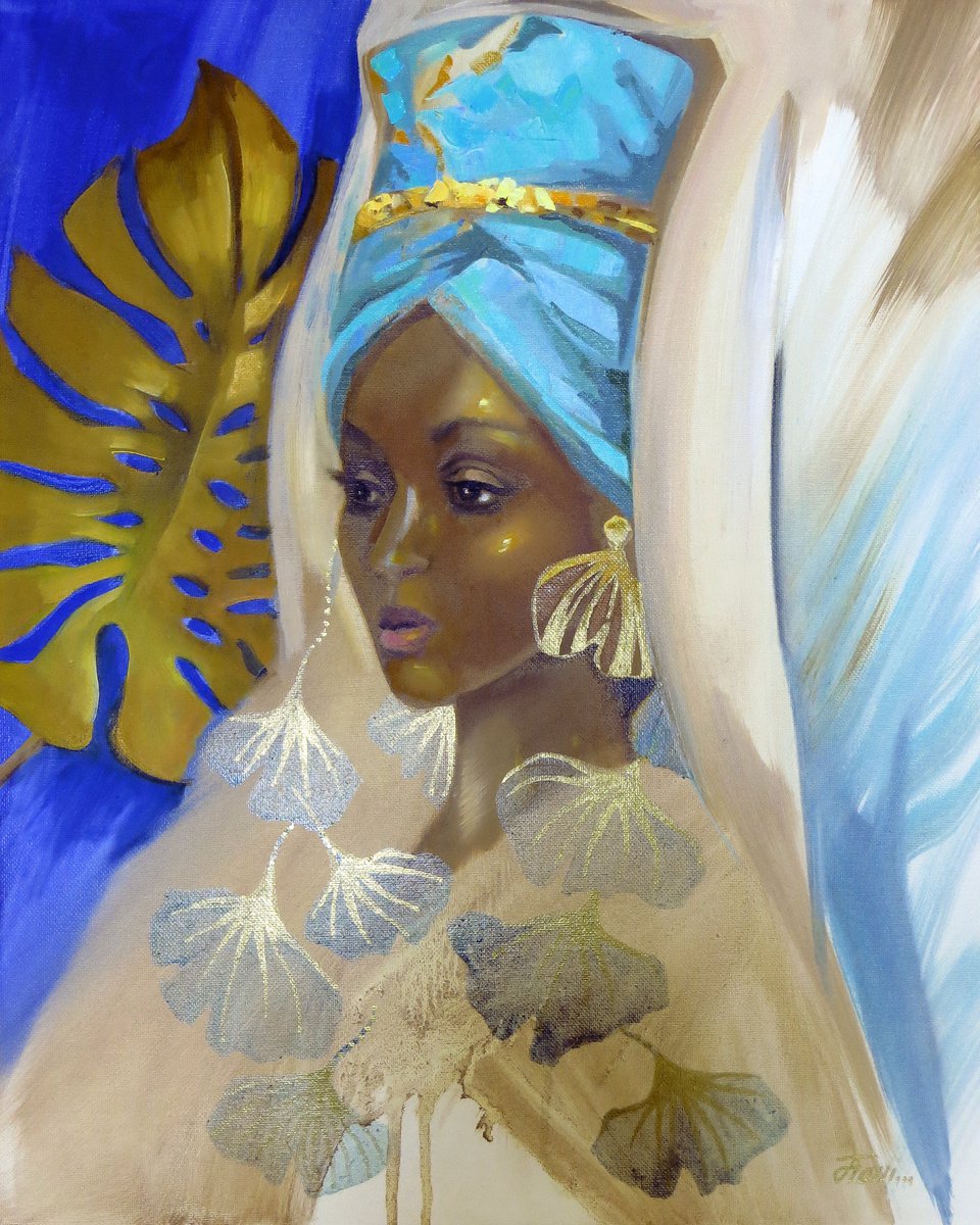 African girl dreamer, 50x40, oil on canvas by Olga Panina