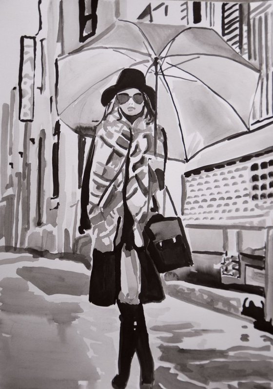 Girl with  umbrella ID  / 42 X 29.7 cm