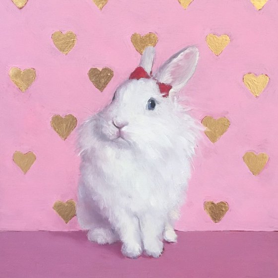 Nellie. Framed. Original oil painting. Animal portrait. Bunny artwork.