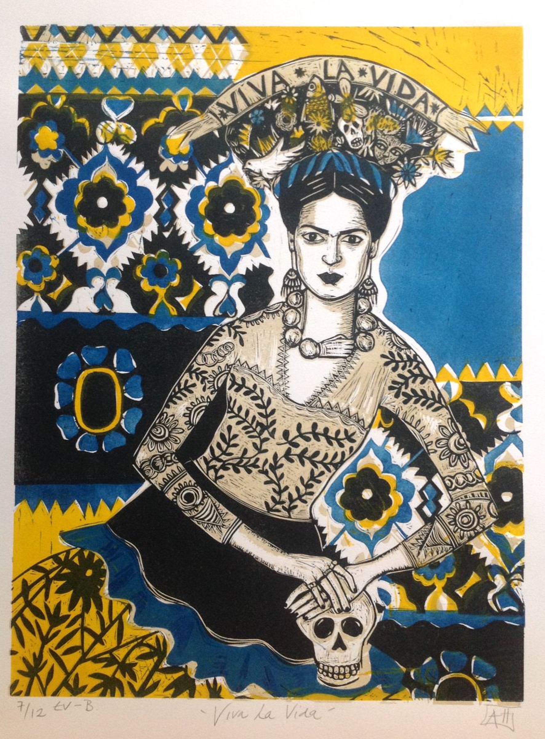 Viva La Vida Blue Linocut By Alison Headley Artfinder