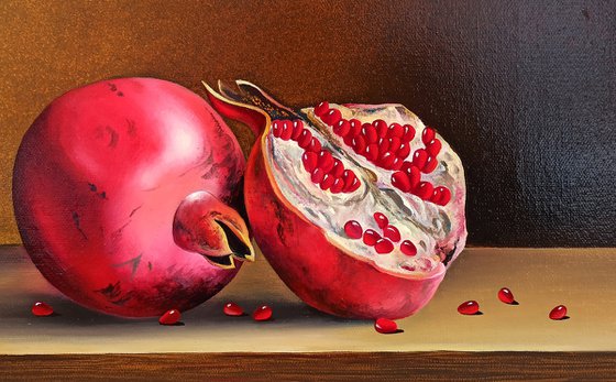 Still life - pomegranates (40x30cm, oil painting, ready to hang)