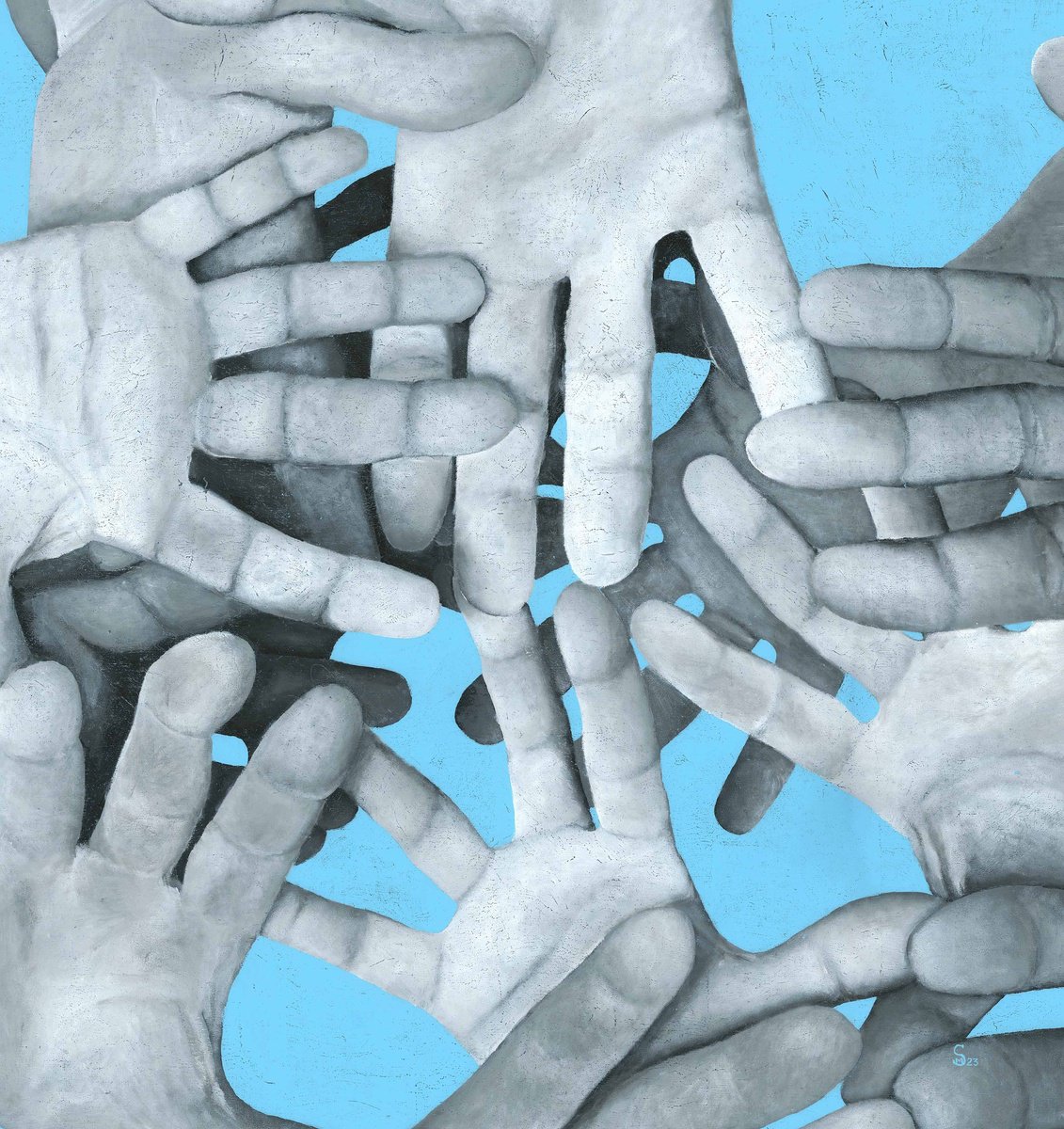 Expressive Portrait Acrylic Painting By Margarita Stepanova, 35 X 37", Tell Me The Blue, Original Artwork