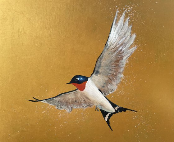 Two Swallows on Gold