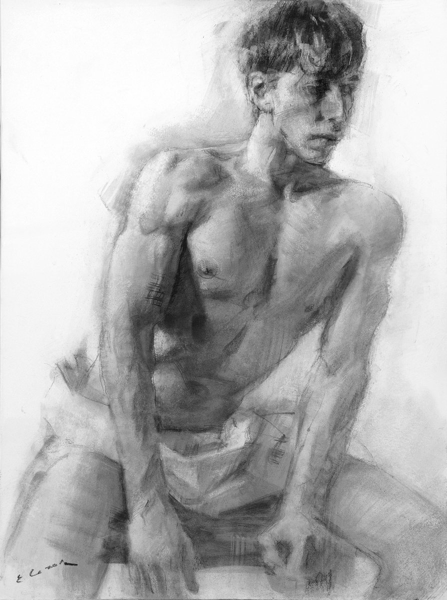 Expressive Charcoal Drawing , Athlete By Eugene Segal, 22 X 30, Artwork For Sale On Artfinder