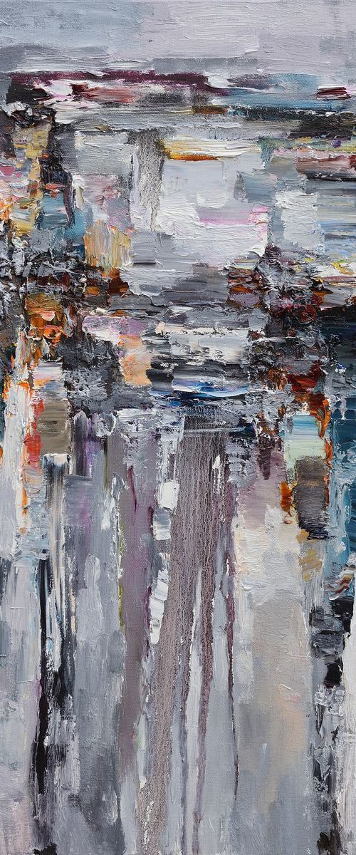 Gray Abstract Painting - 90 x 90 cm - Original oil painting by Anastasiia Valiulina