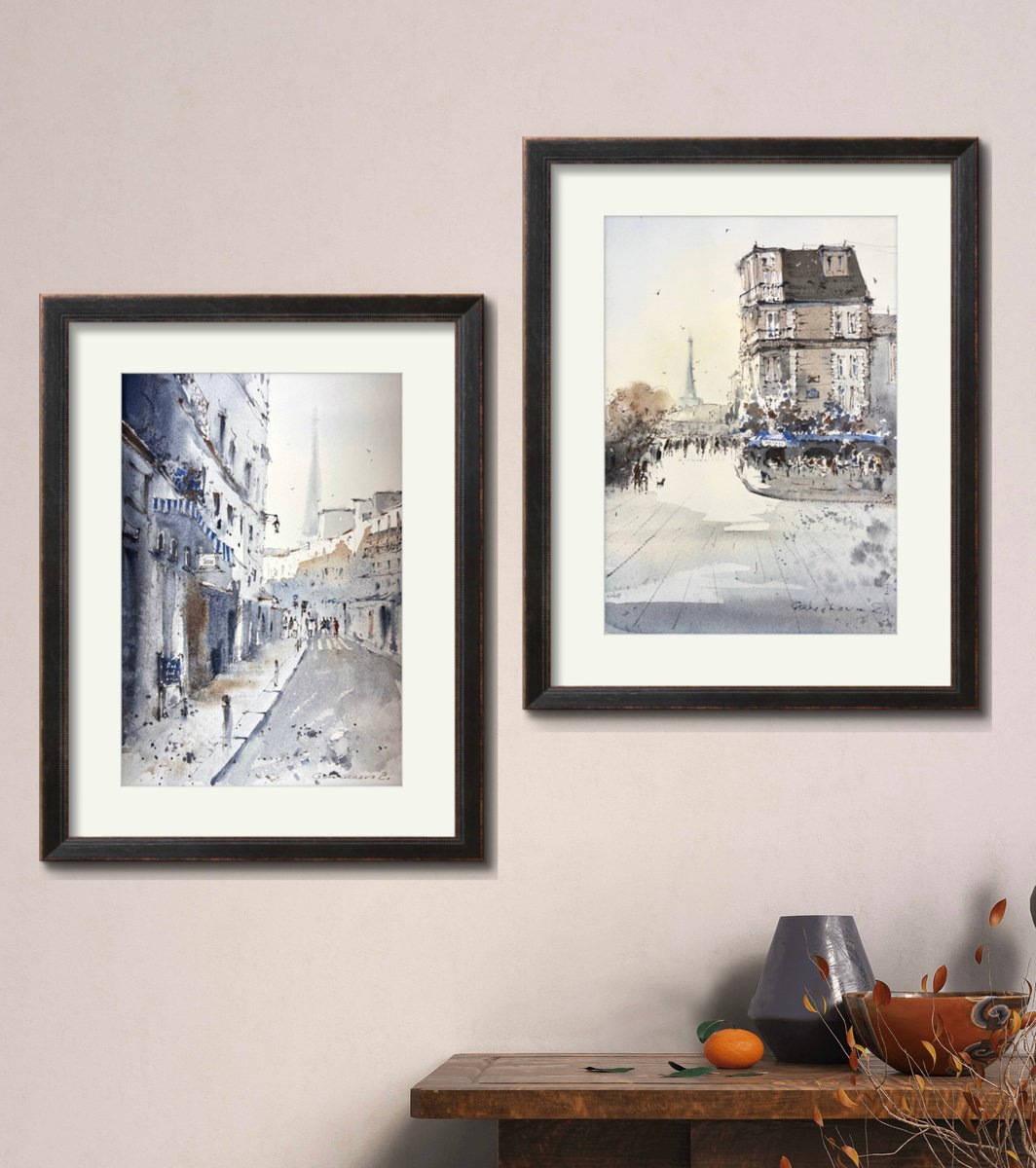 Impressionistic Cityscapes Watercolour By Eugenia Gorbacheva, 7 X 10, On The Streets Of Paris #6, Original Artwork