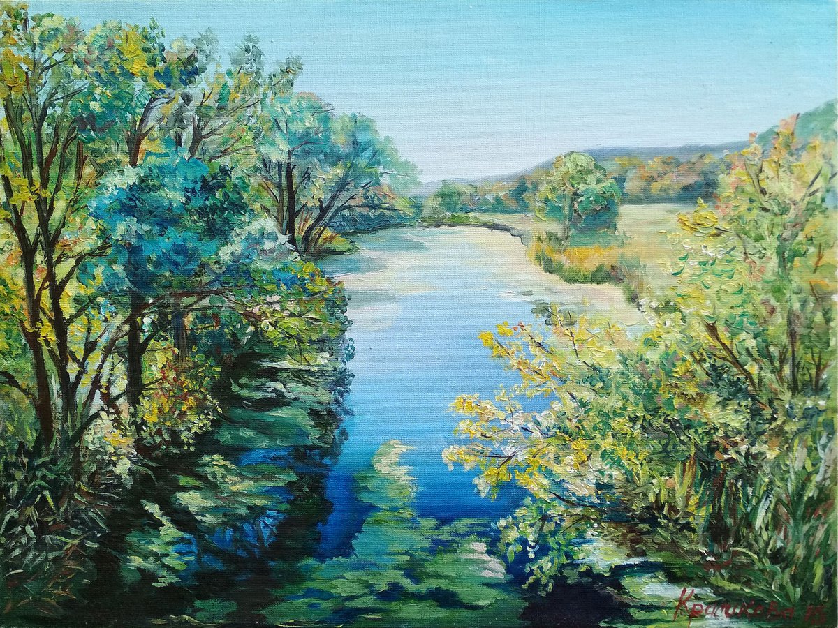 Impressionistic Landscape Oil Painting By Ann Krasikova, 16 X 12, Morning Calm, Original Artwork