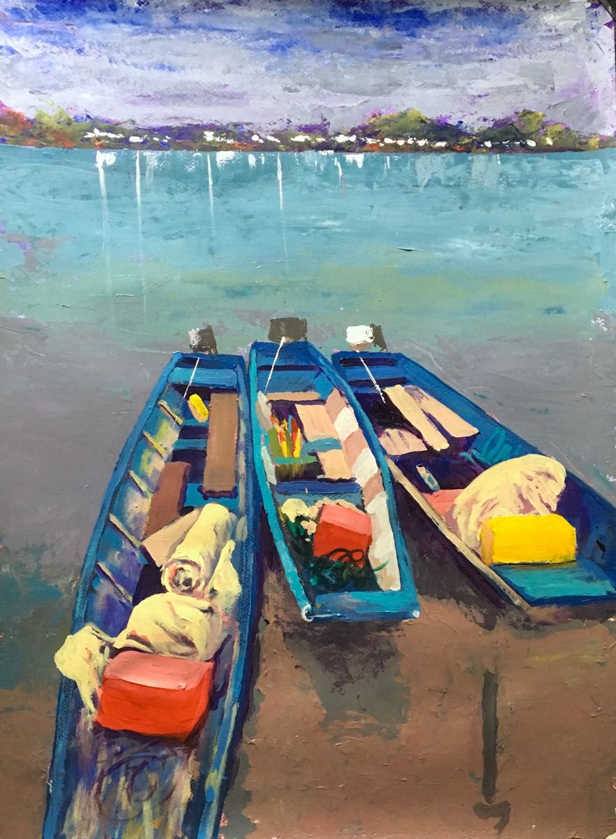 Impressionistic Landscape Acrylic Painting By John Cottee, 22 X 30, Mekong, Original Artwork