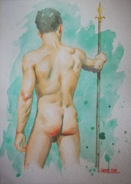 Watercolor painting  Man model #17422 by Hongtao Huang