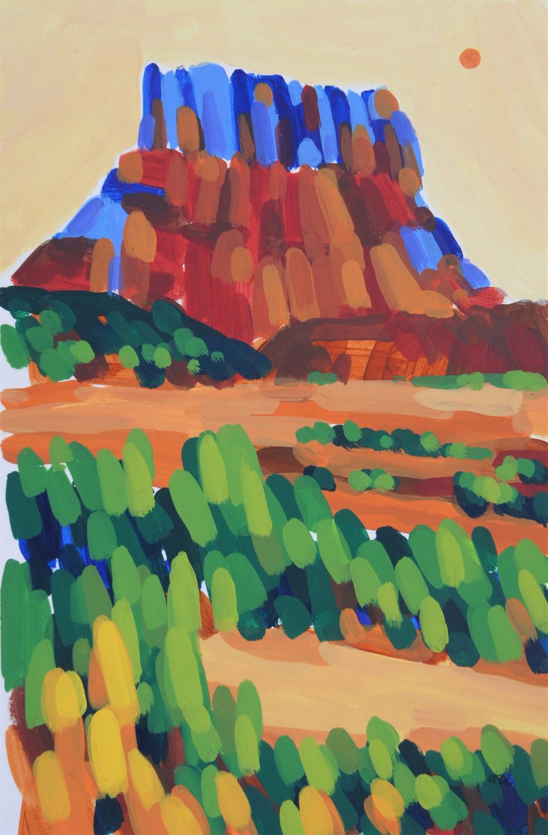 Impressionistic Landscape Acrylic Painting By Irina Plaksina, 9 X 13, Texas Mountains, Original Artwork