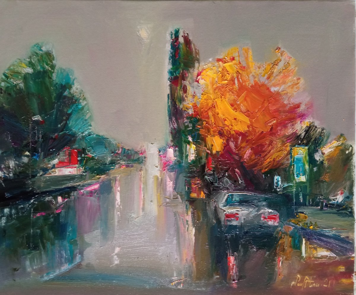 City life (45x55cm, oil painting, ready to hang, palette knife) by Mateos Sargsyan