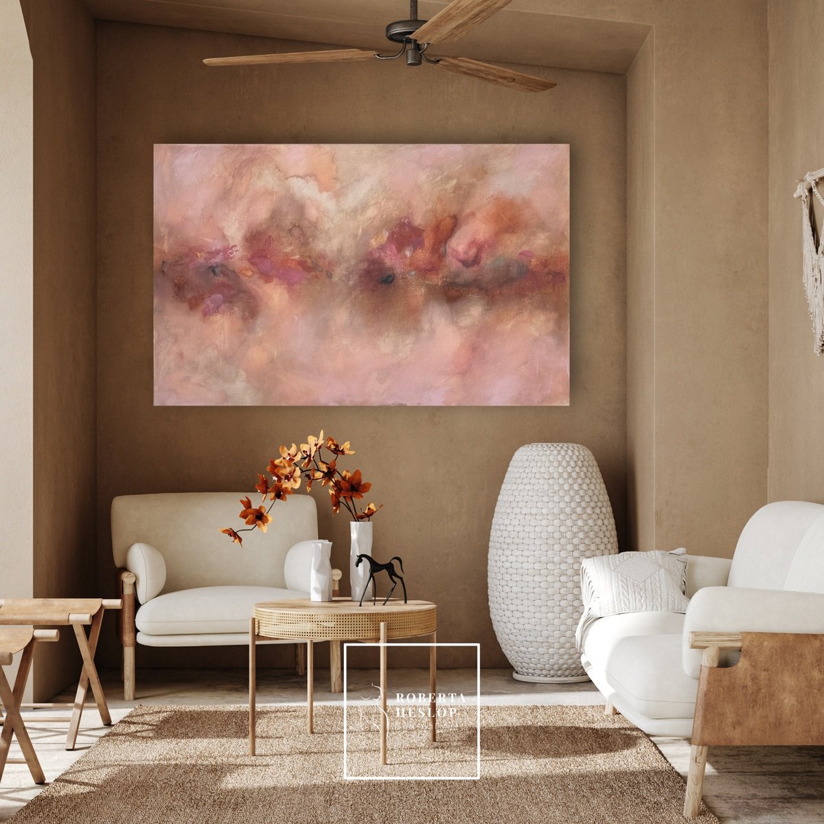 Organic Abstract Acrylic Painting By Roberta Heslop, 48 X 30", Where I Begin, Original Artwork