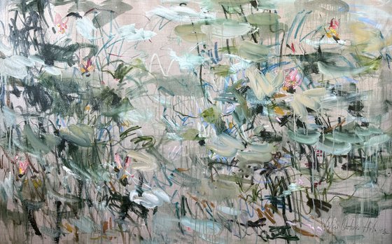 Summer pond. Water lilies