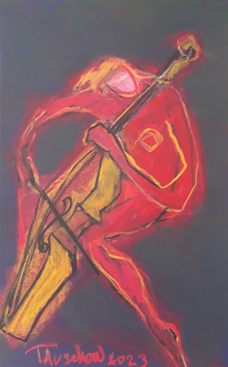 Expressive Pastel Drawing , Veolonchist. By Tatjana Auschew, 13 X 19, Artwork For Sale On Artfinder