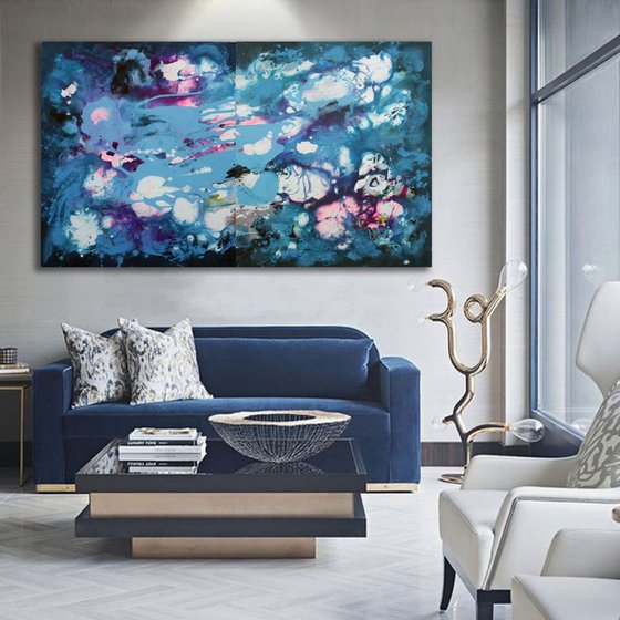 Large abstract  diptych 138x80 My sea 02