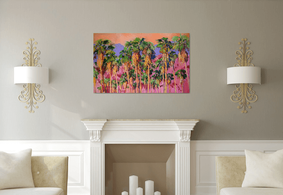 Pink Evening, Desert Palm Trees