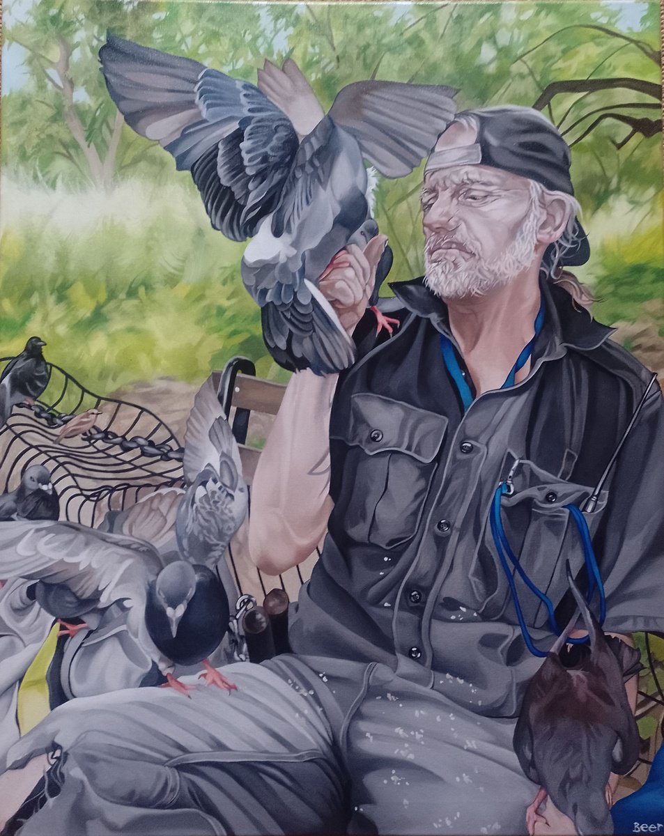Photorealistic Oil Painting , Larry The Bird Man, New York. By Jo Beer, 24 X 30, Artwork For Sale On Artfinder