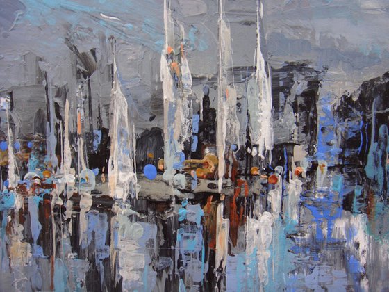 60 x 60cm "Sailboats" Painting, Abstract painting on canvas