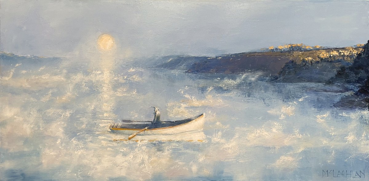 Impressionistic Landscape Oil Painting By Scott Mclachlan, 39 X 20", Fool Moon, Original Artwork