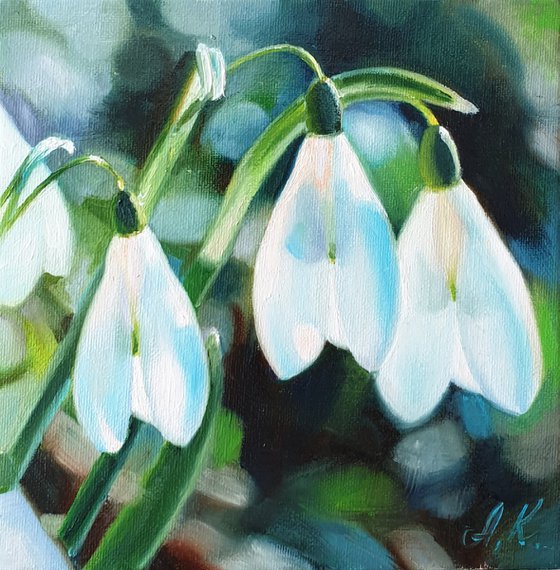 "Spring trio. "  flower  liGHt original painting  GIFT (2021)