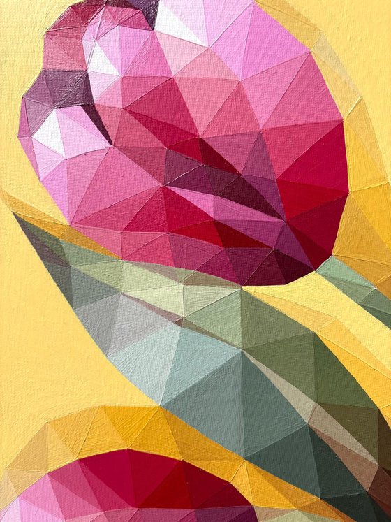 BOUQUET OF PINK TULIPS IN A VASE ON YELLOW