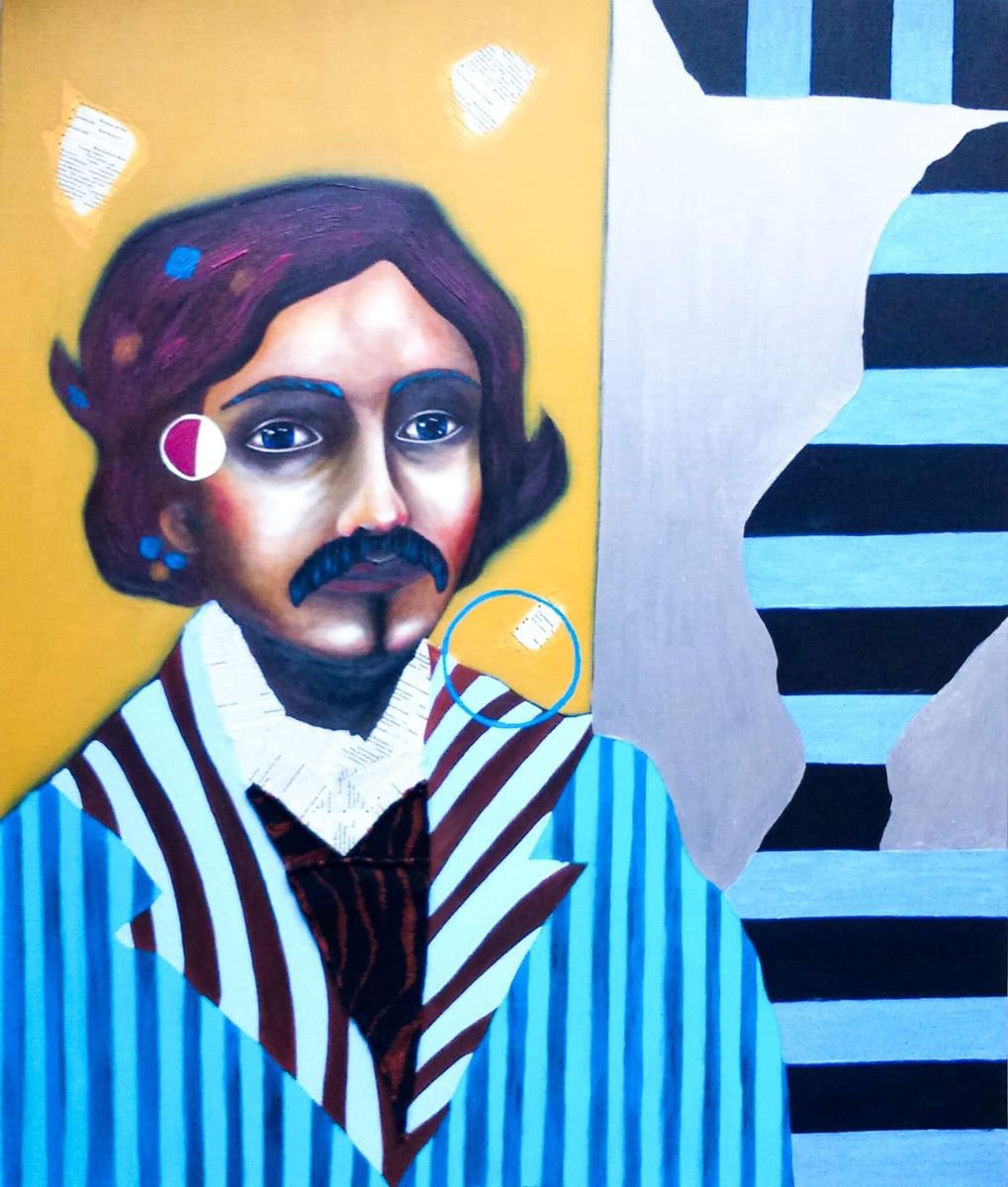 Expressive Portrait Acrylic Painting By Christina Bilbili, 22 X 26, - Look At Me Now - ?, Original Artwork