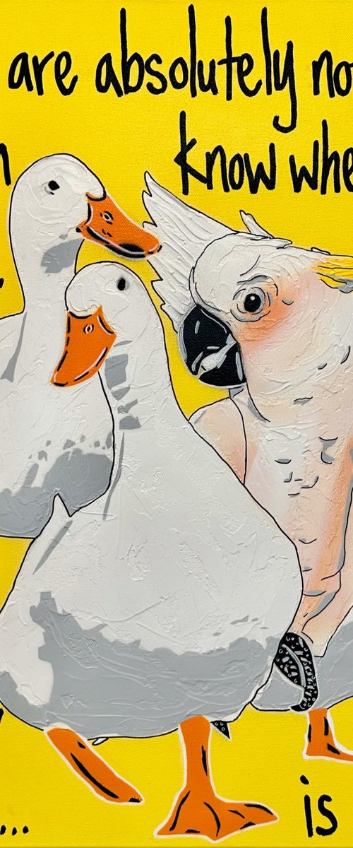 Ducks in a Row Yellow Cockatoo 61cm x 61cm by DEBORAH LANG