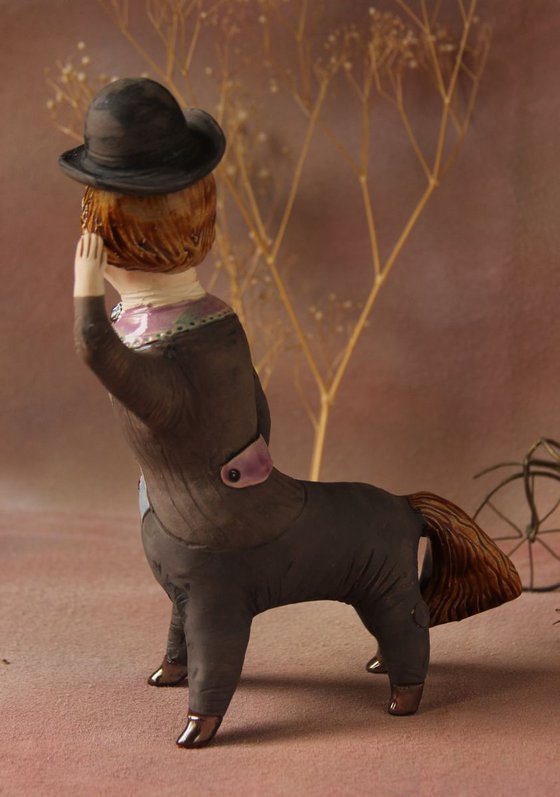 Trendy Centaur with bowler hat. Sculpture by Elya Yalonetski, 2018