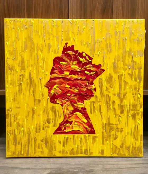 Queen #72 on yellow , marble pattern PAINTING INSPIRED BY QUEEN ELIZABETH PORTRAIT