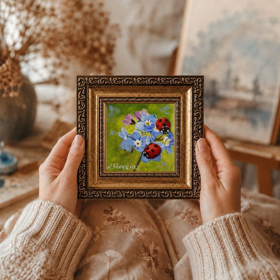 Ladybugs and Blue Flowers