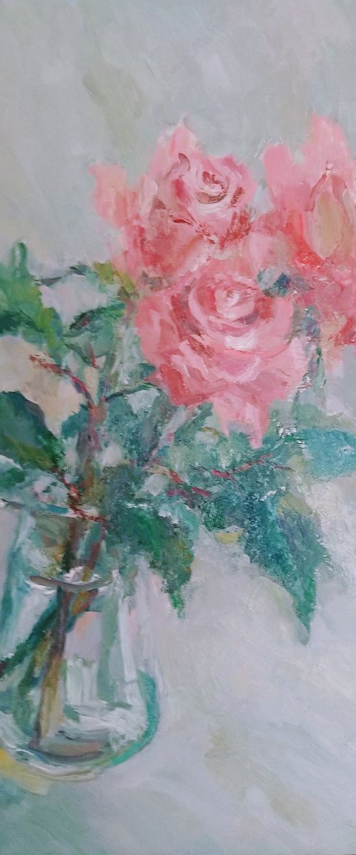 Roses in vase. Original oil painting (2021) by Elena Klyan