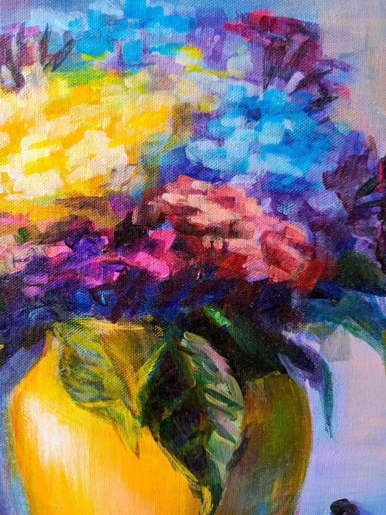 Flowers in a yellow vase