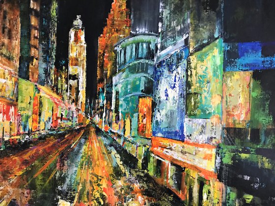 Night Owl- large Cityscape painting