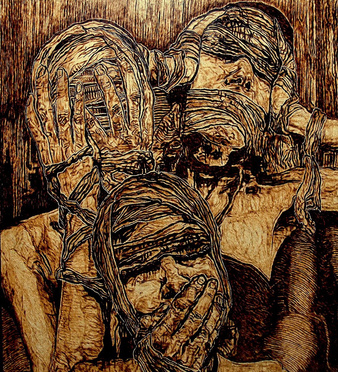 Surrealistic Abstract Painting By Milis Pyrography, 20 X 20", Repression, Original Artwork