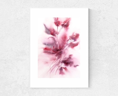 Purple flowers, small floral artwork Blossom by Olga Grigo