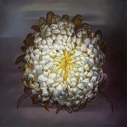 40" White Flower/ Large Floral Oil Painting on canvas by Irini Karpikioti