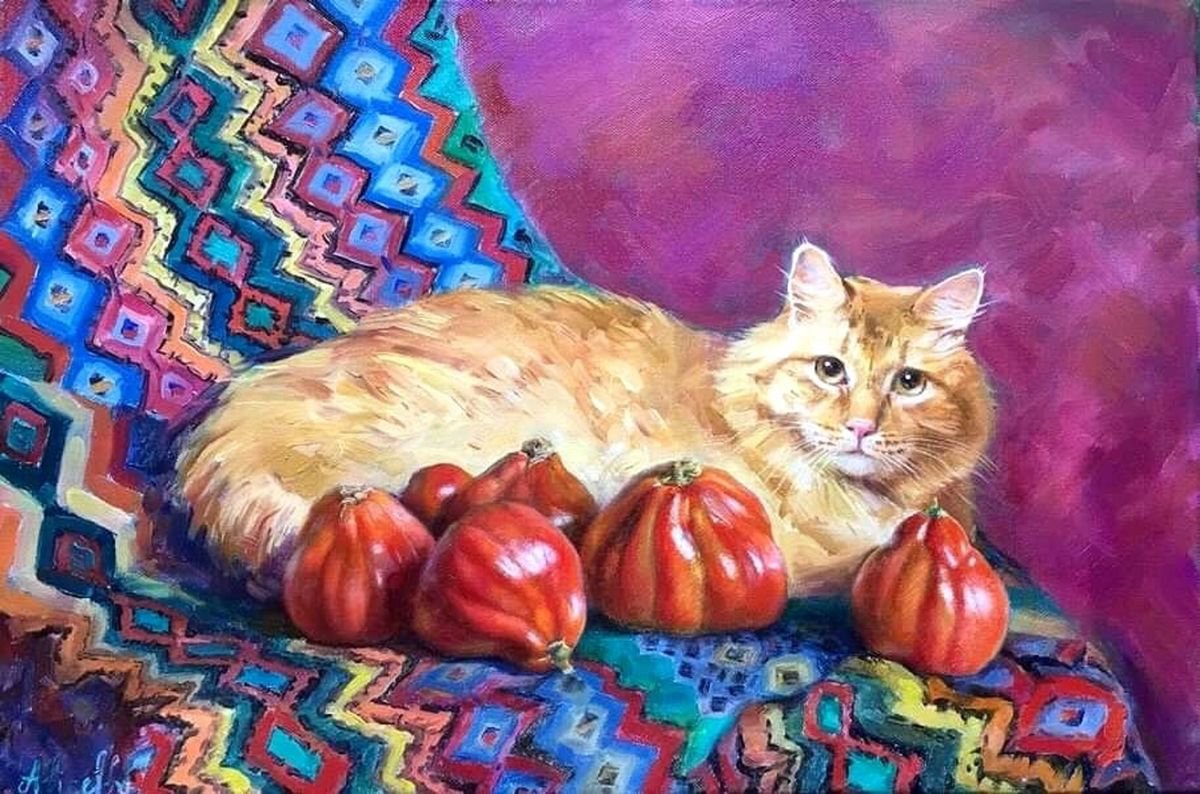 cat Timothy and tomatoes by Alice Fly
