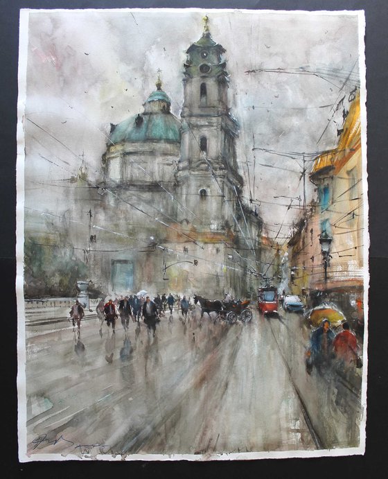 Prague Malostranské náméstí and clock Tower