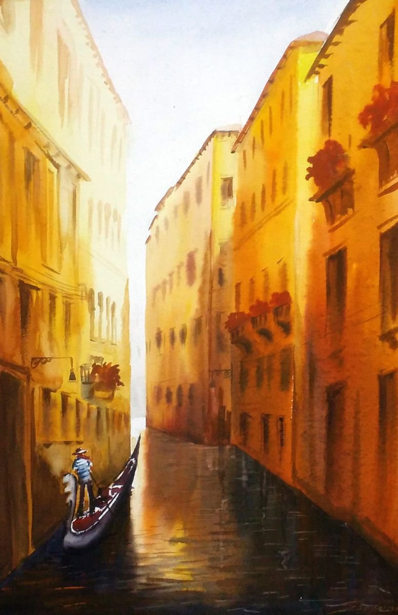 Beauty of Venice Canals - Watercolor Painting by Samiran Sarkar