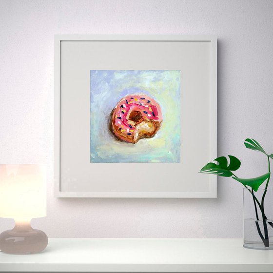 Donut Painting Original Art Small Food Artwork Dessert Wall Art