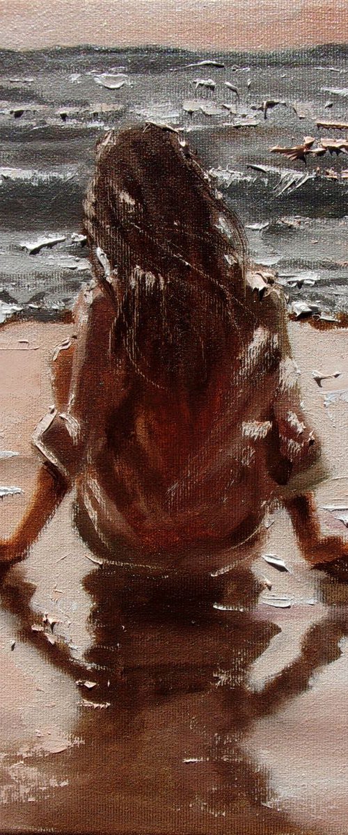" ONLY MY SUNSET ... " original painting SEA spring palette knife GIFT by Monika Luniak