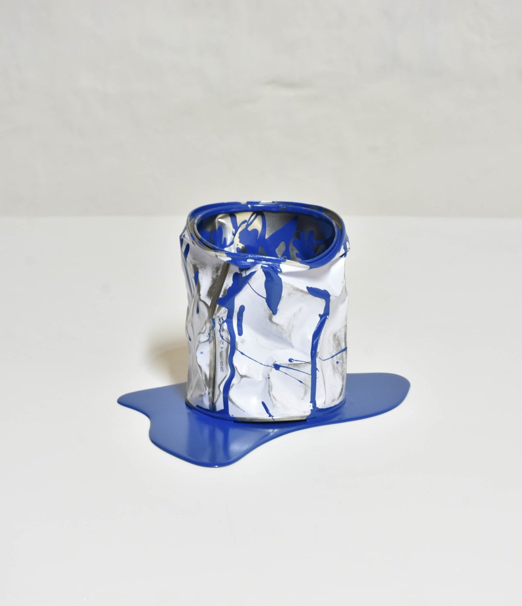 Urban And Pop Cityscapes Sculpture By Yannick Bouillault, 9 X 5", Le Vieux Pot De Peinture Bleu, Original Artwork
