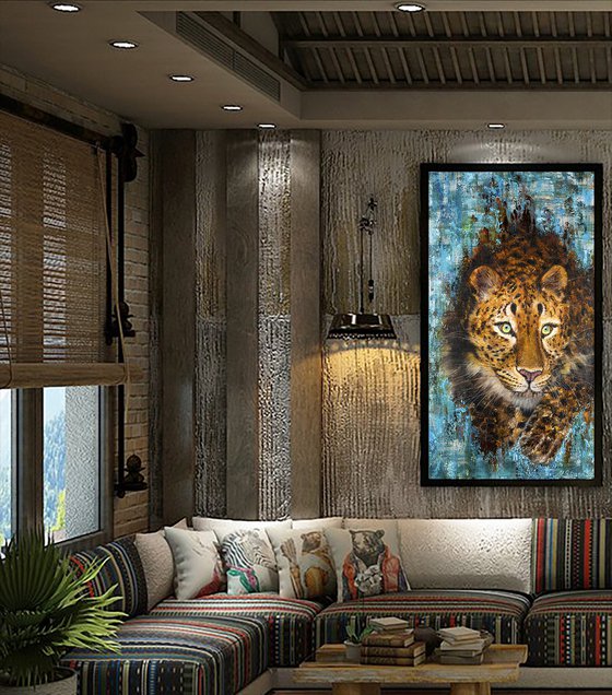 WILD PREDATOR - Big leopard. Leopard abstract style. Wild cat. Spotted leopard. Powerful paws. Nature. Predator. Hunting.