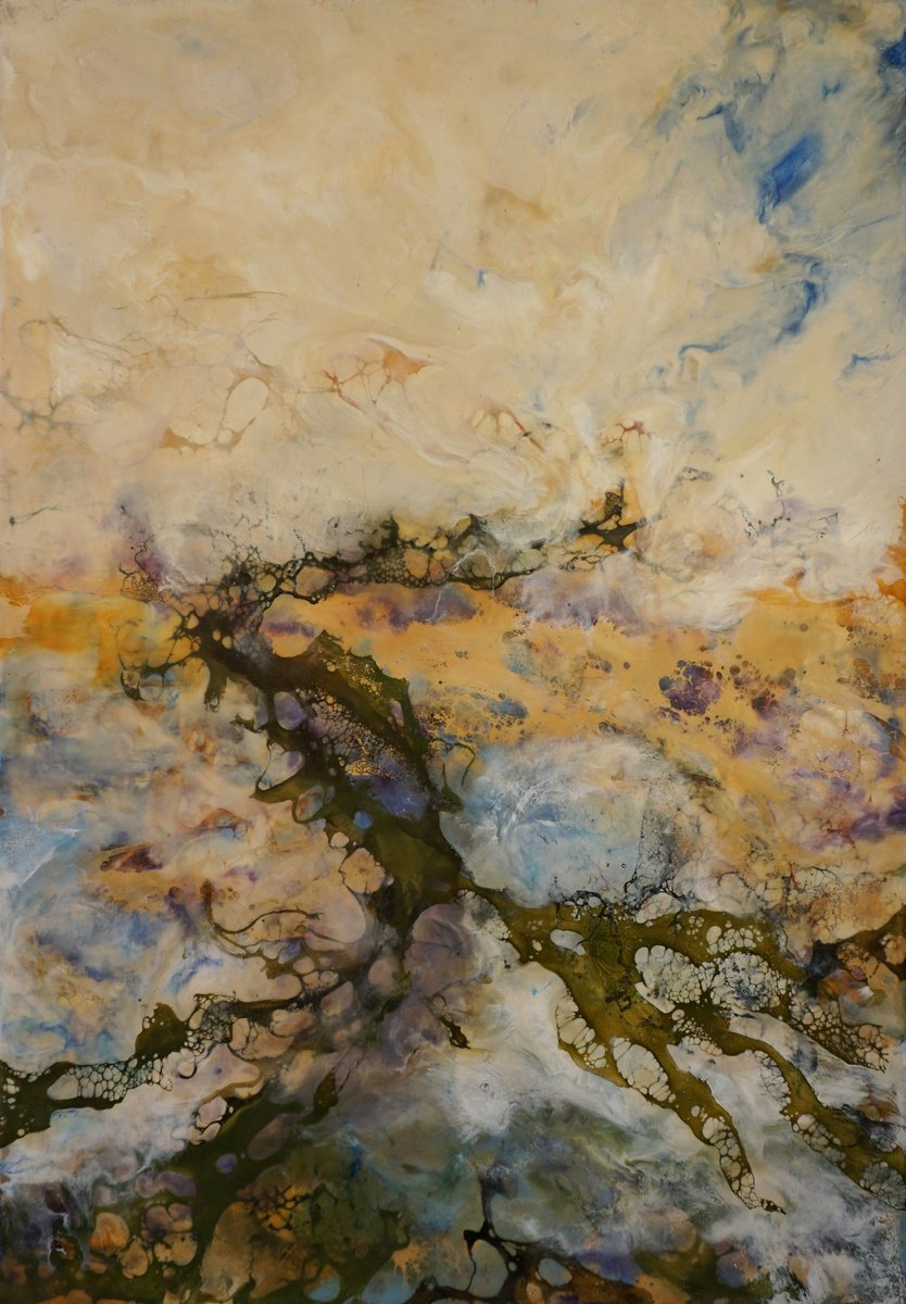 Organic Abstract Painting By Dora Stork, 20 X 28, Veins Of Light, Original Artwork