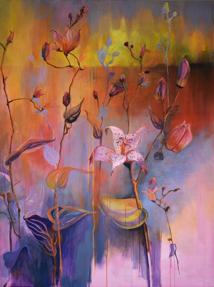 Organic Botanical Acrylic Painting By Hilde Hoekstra, 47 X 63, Autumn Gift, Original Artwork